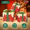 Set of 3 Lighted Gift Boxes Christmas Decoration IP44 Waterproof Light up Gift Box with 3 Bows Timer 60 LED Warm White Lights Party Decor