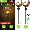 Solar Powered Moon Star Lamp IP54 Waterproof Decorative Lamp Crackle Glass Globe Stake Iron Lights For Garden Lawn Yard Driveway