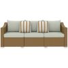 Rattan Wicker 3 Seater Patio Couch with Cushions, 2 Throw Pillows, Outdoor Furniture Rattan Sofa, Light Gray