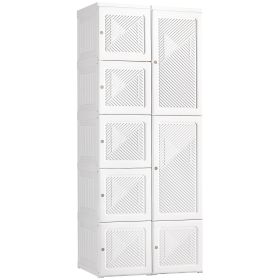 HOMCOM Portable Wardrobe Closet, Folding Bedroom Armoire, Clothes Hanging Storage Rack, Hanging Rod, Magnet Doors, White