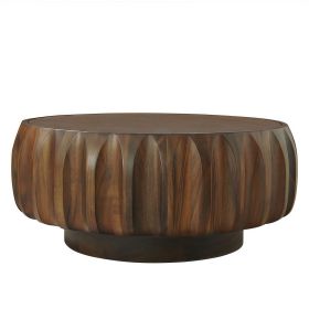Round Solid Wood Carved Coffee Table with Elegant Sculptural Design