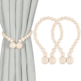 Magnetic Wood Bead Curtain Tiebacks, Curtain Holders for Boho Bedroom, Baby Nursery, Farmhouse Decor, Wood Color, 2 Packs