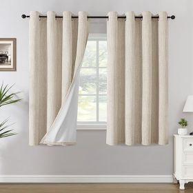 Chenille Linen Blackout Curtains for Bedroom 63 Inches Long Thermal Insulated Textured Linen Look Curtains with White Flocking Coating Back