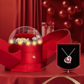 Preserved Real Red Rose with Necklace Forever Flowers Rose Birthday Gifts for Women