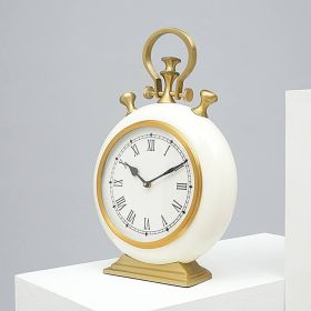 White & Gold Accent Table Clock Aluminum Desk Clock-10x3x14"