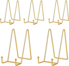 5 Pack 6 Inch Plate Holder Display Stands, Metal Gold Frame Stand for Picture, Book, Photo Easel, Creation, Collectibles