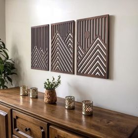 Modern Wooden Wall Sculptures - Set of 3 - MDF - Oak - Home Decor Accent - Large Wall Art for Living Room, Bedroom, Office - Easy Installation (Walnut