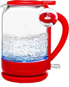 Electric Kettle with 1.5L Borosilicate Glass, 1500W Fast Boiling Water Heater for Coffee or Tea, Easy to Fill Lid, Auto Shut-Off