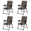 Beach & Garden Lawn 4 Pcs Folding Sling Chairs With Steel Armrest And Adjustable Back