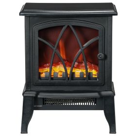 HOMCOM Electric Fireplace Heater, Freestanding Fireplace Stove with Realistic Flames Overheating Protection 750W/1500W, Black
