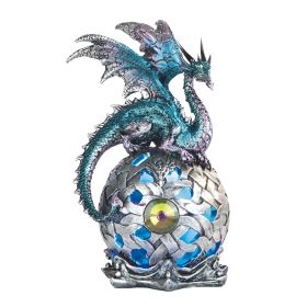 8"H Turquoise Dragon On Light Up LED Orb Figurines Home Decor Gift
