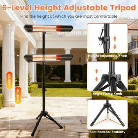Outdoor Indoor Infrared Heater IP65 Waterproof, 3-Speed Fast Heating (3S Warm-Up) with Height-Adjustable Tripod Wall Mount