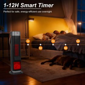 Portable 1500W Space Heater with Fireplace,90Â° Oscillating PTC Ceramic, Adjustable Thermostat Tower Heater