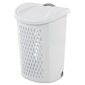 Wheeled Hamper, Plastic Laundry Hamper with Handle for Easy Transport, White