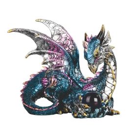 8.25"W Blue Dragon Guarding Crystal Figurine Home Decor Gift