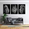 Wall Art Black and White Lion Head Portrait Wall Art Painting Pictures Print 3 Pieces