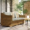 Rattan Wicker 3 Seater Patio Couch with Cushions, 2 Throw Pillows, Outdoor Furniture Rattan Sofa, Light Gray