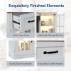 Brown Top + Washed White Cabinet Fireplace TV Stand for 36 Inch Insert, 2 Doors 2 Drawers 1 Shelf with RGB Lights, Media Console 178 x 34.6 x 82.4 cm