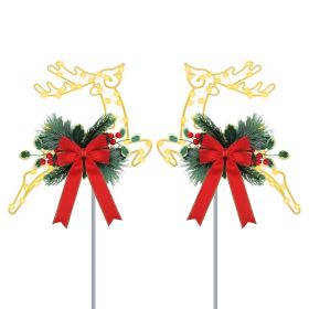 2Pcs Christmas Lighted Reindeer Decoration LED Pathway Stake Lights Battery Powered for Outdoor Garden Lawn Porch Front Door Patio Holiday Decor
