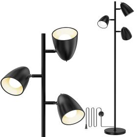 Black Tree Standing Floor Lamp Metal 3 Color Temperature Reading LED Bulb Light 360 Degree Adjustable Individual Separate Switch Living Room Bedroom O (Option: Black)