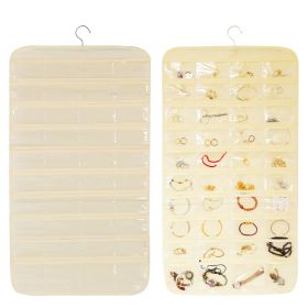 2Pcs Hanging Jewelry Organizer Earring Necklace Bracelet Holder Double-sided 80 Pockets Accessory Storage Pocket (Option: Biege)