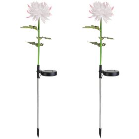 2 Packs Solar LED Chrysanthemum Lights Solar Powered Garden Flower Stake Lamp Waterproof Landscape Decorative Light for Garden Patio Yard (Option: White)