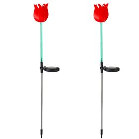2Pcs Solar Powered Tulip Garden Light Wind Mill Waterproof Landscape Stake Lamp Decorative Lawn Lights For Yard Driveway Walkway Patio (Option: Red)