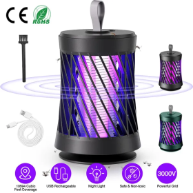 Rechargeable Mosquito Killer Lamp Bug Zapper With Night Light (Color: GREY)