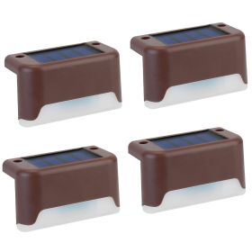 4Pcs Solar Powered LED Step Lights Outdoor IP55 Waterproof Dusk To Dawn Sensor Fence Lamps For Stairs Yard Railing (Option: Brown_Warm)