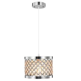 Crystal Pendant Lampshade Modern Chandelier Style Height Adjustable Ceiling Light Shade (Option: Silver)