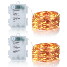 2Pcs LED String Lights 100LED Beads 32.8FT Copper Fairy Lights IP65 Waterproof Battery Operated Flash Lights with Remote Control For Wedding Party Jar (Option: Warm)