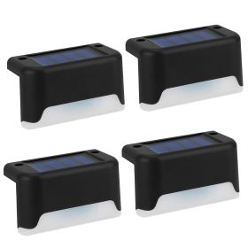 4Pcs Solar Powered LED Step Lights Outdoor IP55 Waterproof Dusk To Dawn Sensor Fence Lamps For Stairs Yard Railing (Option: Black_Warm)