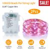 2Pcs LED String Lights 100LED Beads 32.8FT Copper Fairy Lights IP65 Waterproof Battery Operated Flash Lights with Remote Control For Wedding Party Jar