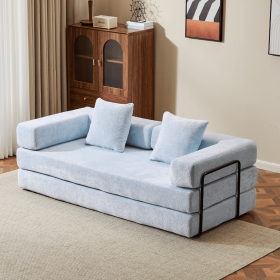Floor Couch,Compression Sofa,Convertible Floor Sofa Bed-with Pillow Back Support Armrest,Comfy Futon Couch Lounge Sleeper Bed,Corduroy Fabric (Color+Main Material: Light Blue+Chenille)