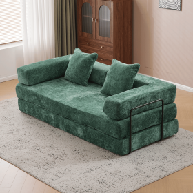 Floor Couch,Compression Sofa,Convertible Floor Sofa Bed-with Pillow Back Support Armrest,Comfy Futon Couch Lounge Sleeper Bed,Corduroy Fabric (Color+Main Material: Dark Green+Chenille)