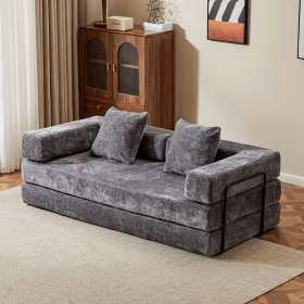 Floor Couch,Compression Sofa,Convertible Floor Sofa Bed-with Pillow Back Support Armrest,Comfy Futon Couch Lounge Sleeper Bed,Corduroy Fabric (Color+Main Material: Dark Grey+Chenille)