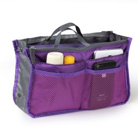Women Lady Travel Insert Handbag Organiser Makeup Bags Toiletry Purse Liner w/Hand Strap (Color: purple)