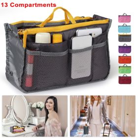 Women Lady Travel Insert Handbag Organiser Makeup Bags Toiletry Purse Liner w/Hand Strap (Color: Gray)