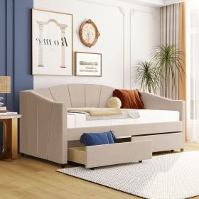 Upholstered daybed Twin Size with Two Drawers and Wood Slat Suppot (Color: beige)
