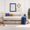 Upholstered daybed with Two Drawers;  Wood Slat Support;  Gray;  Full Size