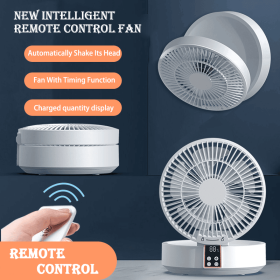 Remote Control Portable Rechargeable Ceiling Usb Electric Folding Fan Night Light Air Cooler Home-appliance Home (Color: Black)