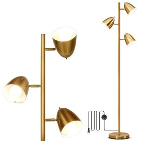Black Tree Standing Floor Lamp Metal 3 Color Temperature Reading LED Bulb Light 360 Degree Adjustable Individual Separate Switch Living Room Bedroom O (Option: Gold)