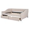 Upholstered daybed with Two Drawers;  Wood Slat Support;  Gray;  Full Size